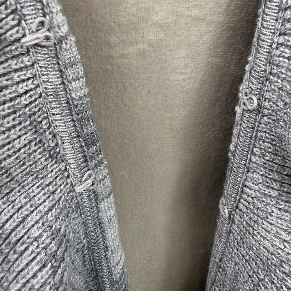White House Black Market gray and silver ruffle cardigan sweater size small - Picture 11 of 13